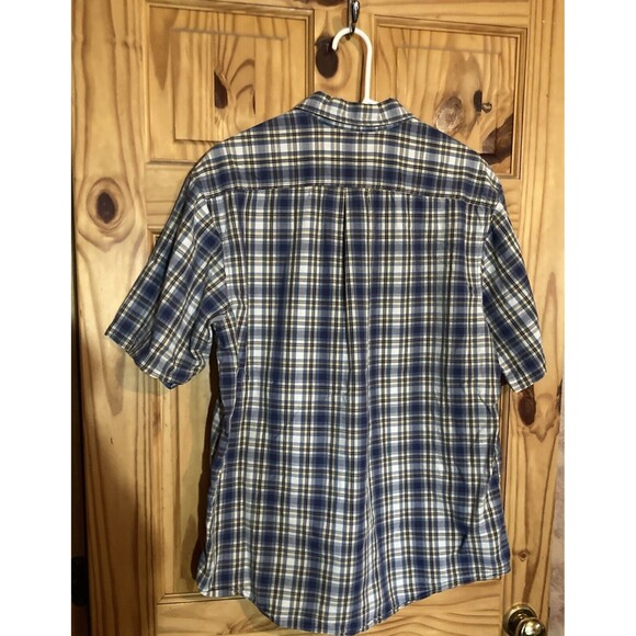 Carhartt Men Blue White Plaid 100% Cotton Short Sleeves Button Down Shirt Large - Picture 2 of 7